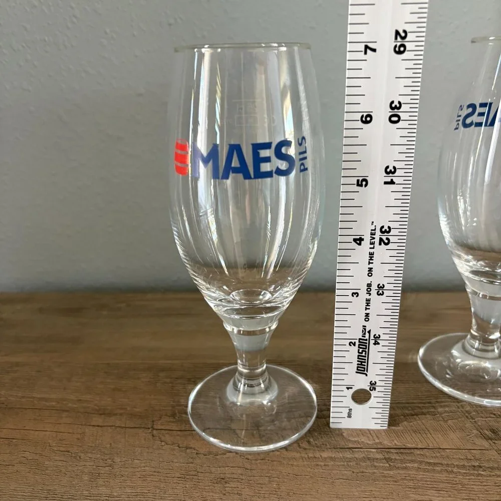 Maes‎ Pils Beer Glass Set of 4 Stemmed Tulip Logo 25cl Belgium Brewery